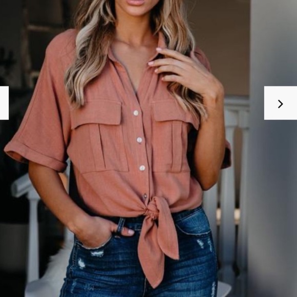 Vici Tops - VICI button down tie top -GINGER
